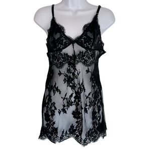 Victoria secret black lace floral slip dress Size large